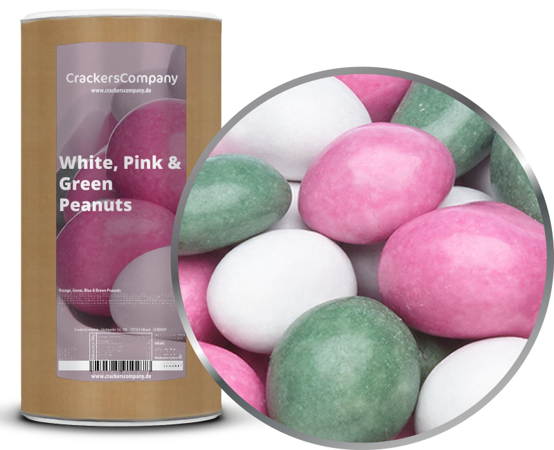 WHITE, PINK & GREEN PEANUTS composite can large 950g – Large composite tin