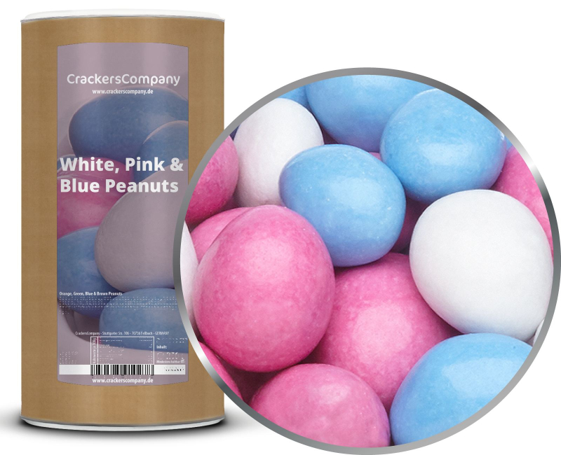 WHITE, PINK & BLUE PEANUTS composite can large 950g – Large composite tin