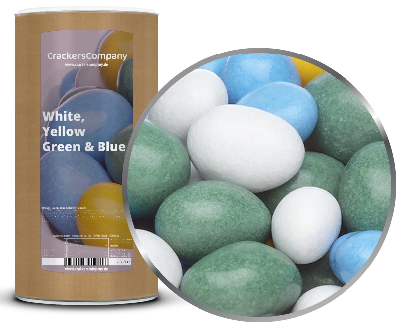 WHITE, YELLOW, GREEN & BLUE PEANUTS composite can large 950g – Large composite tin