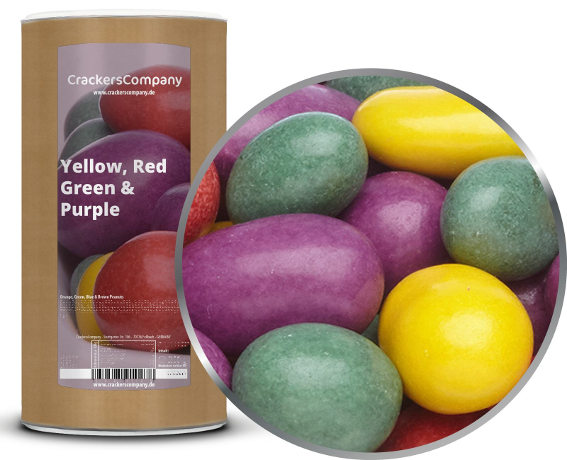 YELLOW, RED, GREEN & PURPLE PEANUTS composite can large 950g – Large composite tin