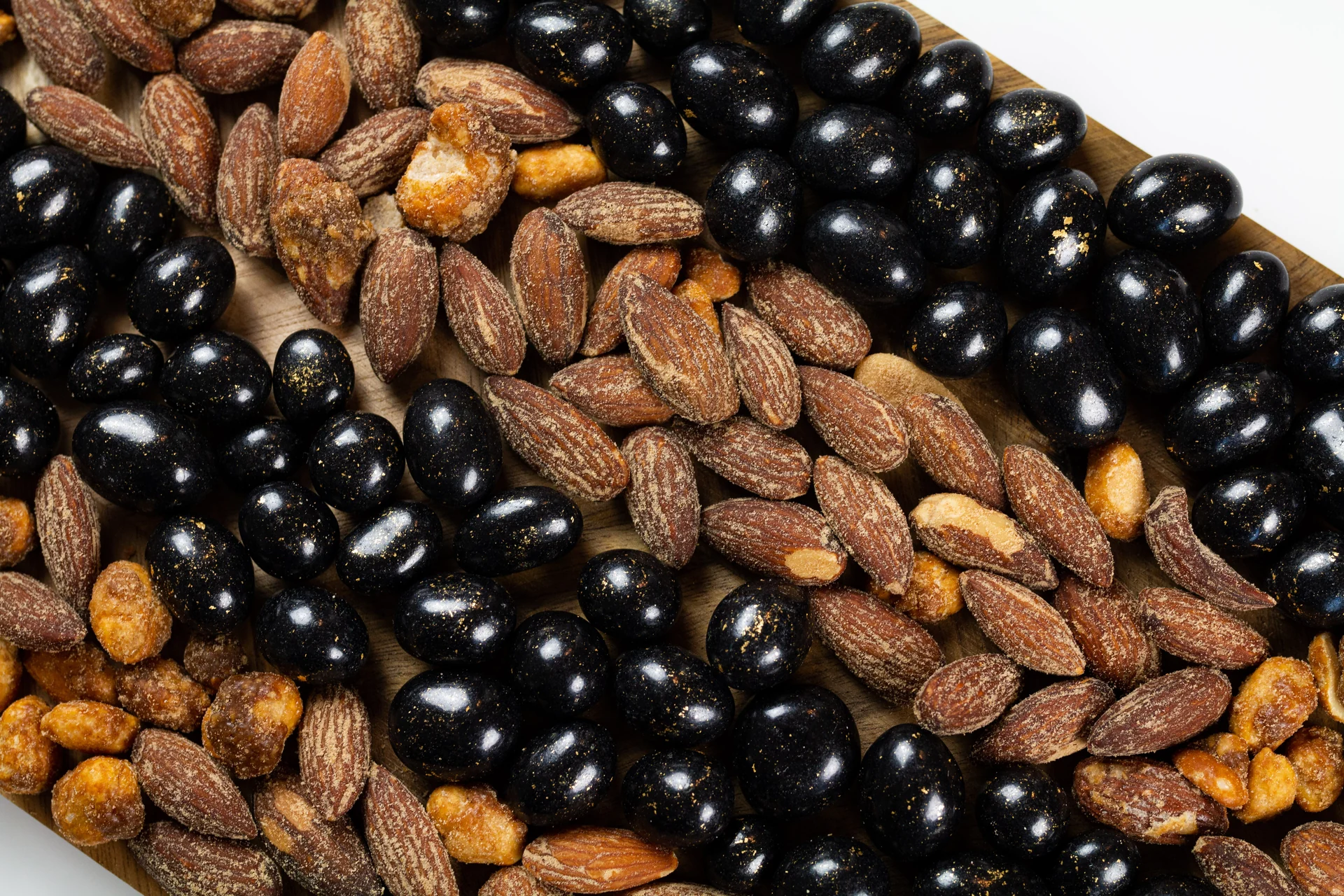 Close-up of a colourful nut and snack mix