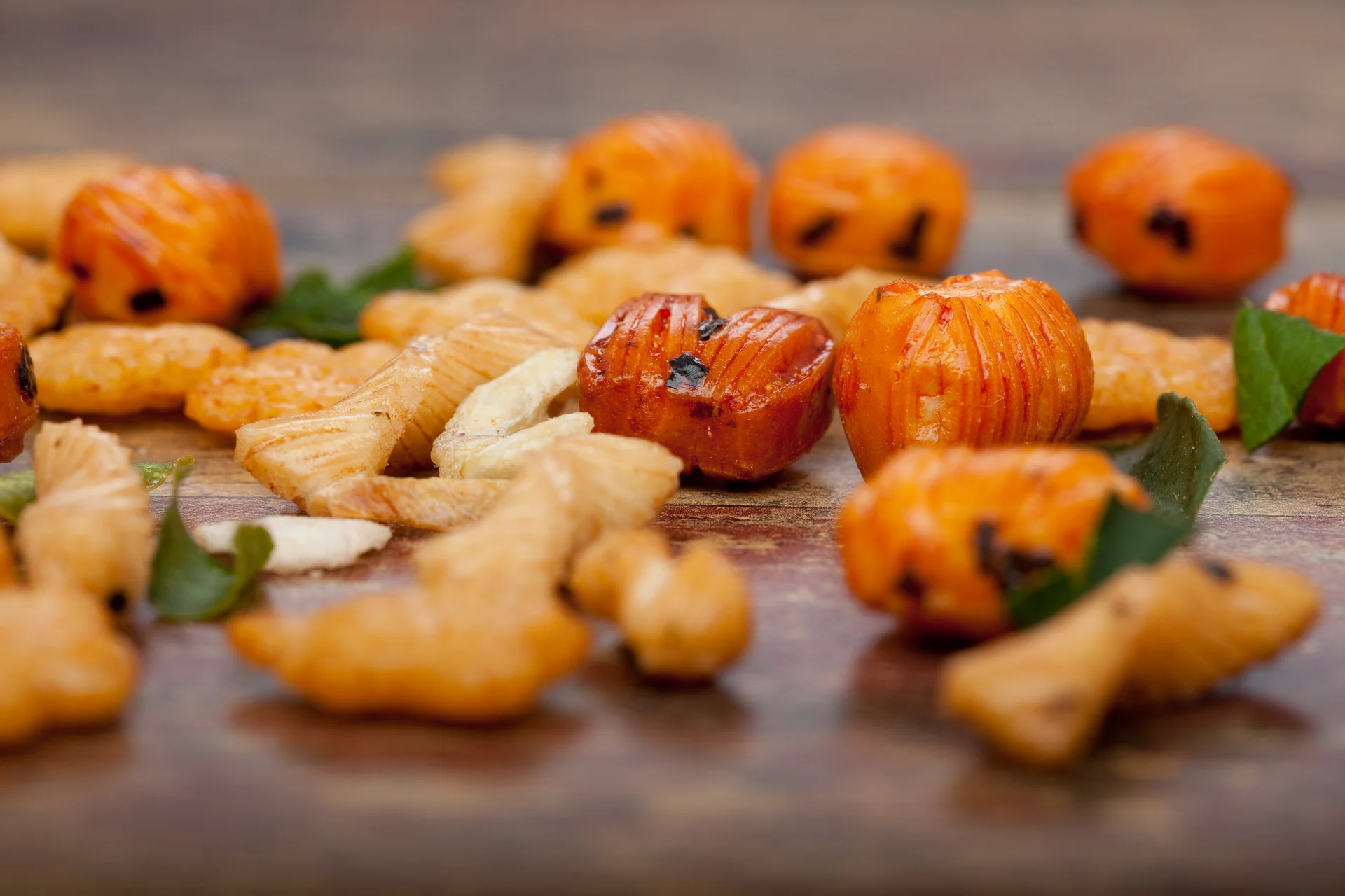 Close-up of a colourful rice-cracker selection