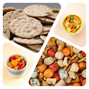 Collage of a salty and spicy snack selection