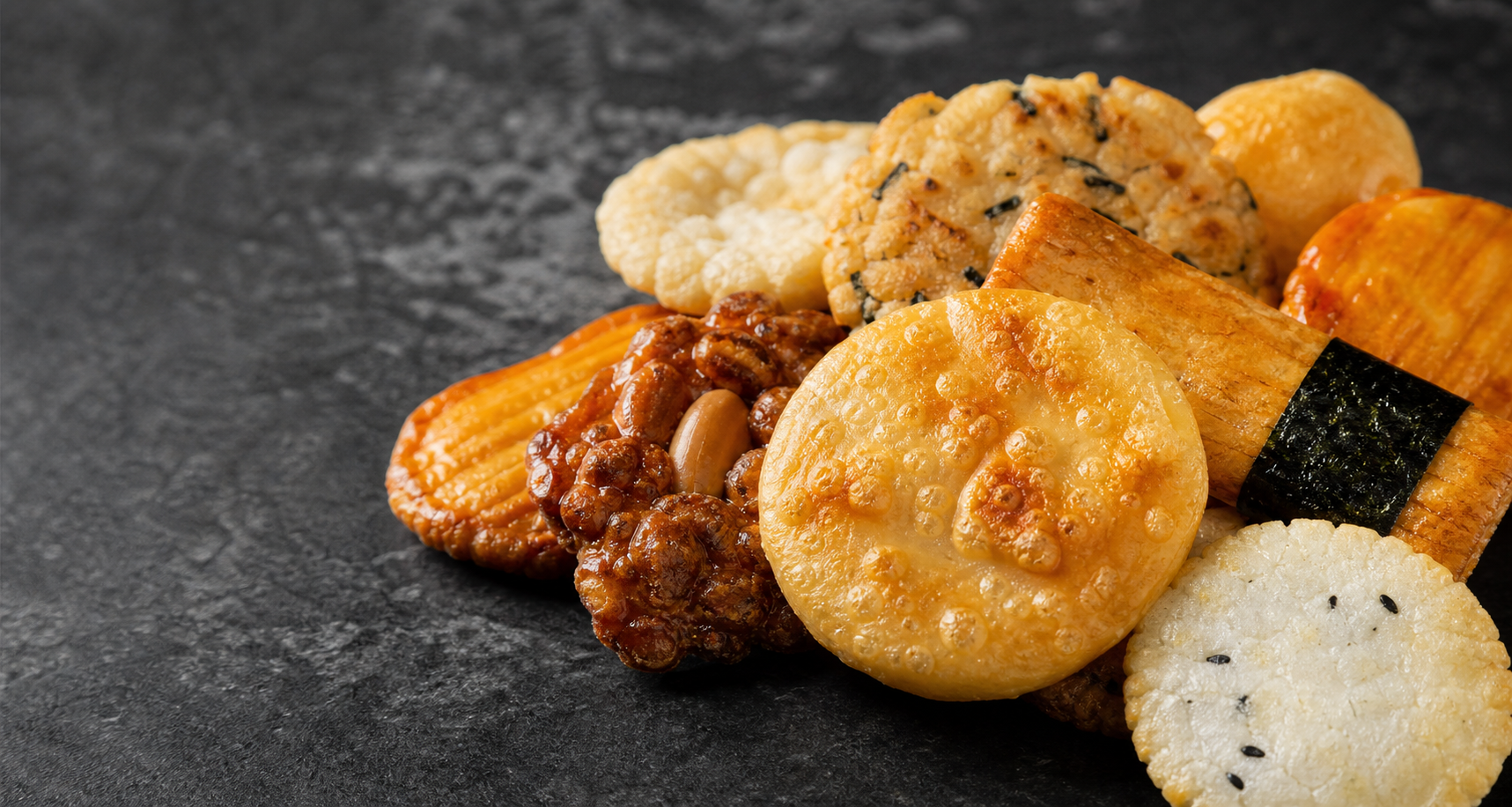 Selection of golden rice crackers